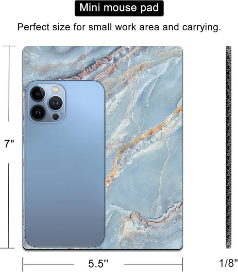 Small Mouse Pad Cute, Mini Mouse Pads for Wireless Mouse and Laptop, Travel Mousepads with Designs - Light Blue Marble, Portable Mousepad 5.5 x 7 ...