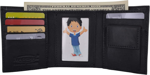 Marshal Genuine Leather Kids Slim Compact ID and Coin Pocket Trifold Boys Wallet Black...