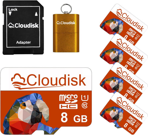 Pack of 5 Parrot-Prime Micro SD Card 8GB Flash Memory Card Micro SDHC C10 A1 U1 with SD Adapter, Card Reader (8GB)...