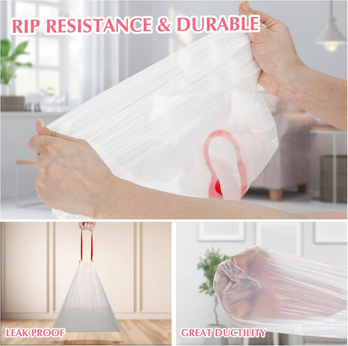 Small Trash Bags 4 Gallon Drawstring-Ryobyo 4 Gallon Trash Bag Extra Strong, Small Garbage Bags 4 Gallon Unscented, Stretchy, Quick Cinch for Bath...