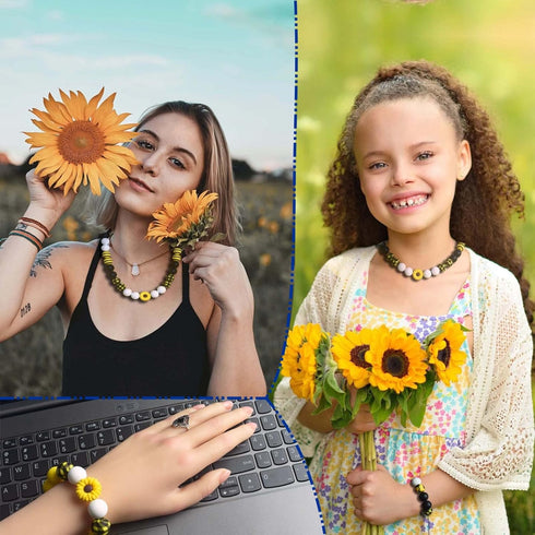 128pcs Silicone Beads Bracelet Making Kit Beads, 15mm Silicone Beads Yellow Black White Round Silicone Beads Bulk, Sunflower Craft Beads for DIY K...