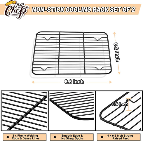 P&P CHEF Baking Rack Set of 2, Non-stick Mini Cooling Racks for Cooking Grilling, 2 Pack 8.6” x 6.2” Roasting Drying Rack for Small Toaster Oven U...