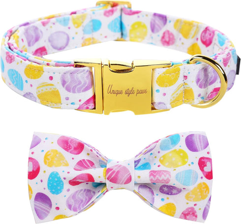 Unique style paws Easter Dog Collar with Bow Colorful Egg Pet Collar Best Gift for Small Medium Large Boys Girls-L...