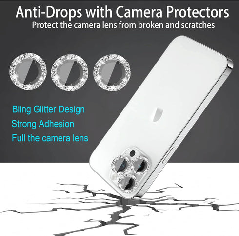 [3+1 Compatible with iPhone 11, 11 mini, 11 Pro, 11 Pro Max Camera Lens Protector Glitter Bling, Tempered Glass Clear Camera Cover Screen Protecto...
