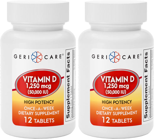 GeriCare Vitamin D 1,250mcg (50,000 IU) High Potency Once-A-Week Dietary Supplement, 12 Count (Pack of 2)...