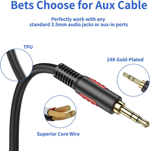 LDKCOK 3.5mm Male to Male Audio Aux Cable 10ft, AUX Cable for Beats Headphones, iPods, iPhones, iPads, Home/Car Stereos and More......