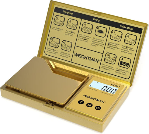 WEIGHTMAN Digital Scale Gram, 200g/0.01g Pocket Scale Gold Titanium Plating, LCD Backlit Display, Mini Jewelry Scale with 6 Units, Auto Off, Tare ...