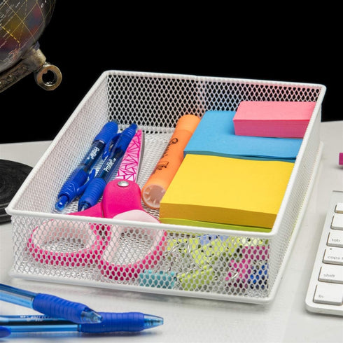 Ybm Home White Mesh Drawer Cabinet And Or Shelf Organizer Bins, School Supply Holder Office Desktop Organizer Basket 6x9x2 Inch...