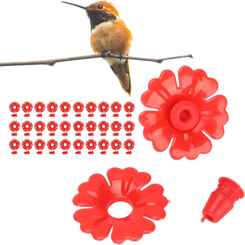 30 Pieces Hummingbird Feeders Replacement Flowers, Bird Feeder Replacement Parts Feeding Ports for Hummingbird Feeder Hanging Feeder (Red)...