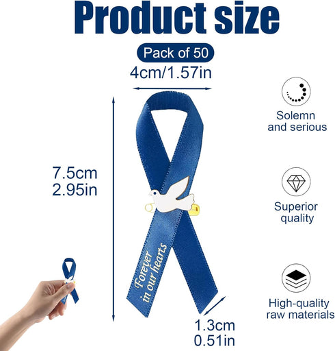 50Pcs Dove Funeral Ribbon Blue Memorial Ribbon, Funeral Ribbon Pins Classic Memorial Service Respect Meditation Ribbon Bow for Mourning Remembranc...