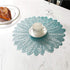 Round Placemats Set of 4 Pressed Vinyl Metallic Blue Place Mats Wipe Clean for Dinner Table, Heat Resistand PVC Tablemats Home Decor Non Slip Plac...