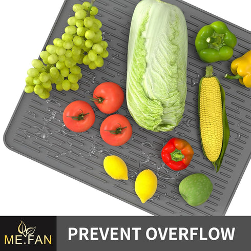 ME.FAN Silicone Dish Drying Mat for Kitchen Counter, Dish Drying Pad for Sink, Refrigerator or Drawer, Countertop Protection Pad M - 16''×12'' - G...