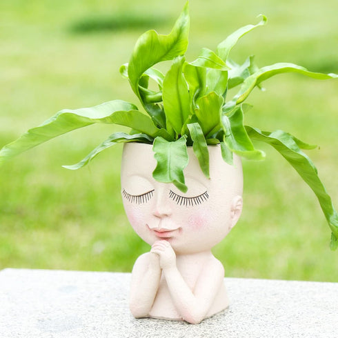 Cute Succulent Planter - Face Planter Flower Pot - Kawaii Head Planters -Unique Outdoor Indoor Planter - with Drainage Hole - (Doll Blessing)...