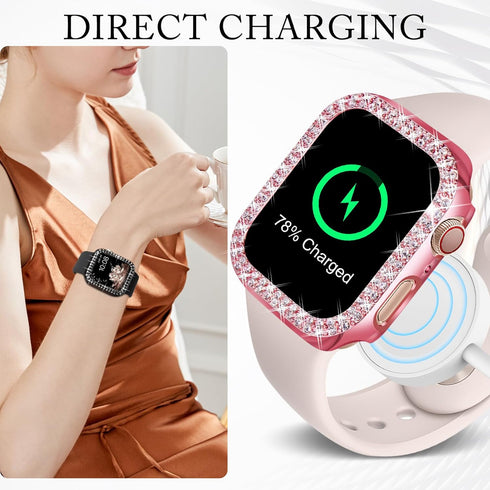 8 Pack Fvlerz Bling Case Compatible with Apple Watch Series 6 5 4 SE 44MM, Diamond Bumper Crystal Hard PC Frame for iWatch 44MM Rhinestone Face Co...