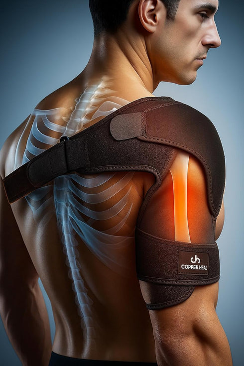 COPPER HEAL – Shoulder Adjustable Clamp Compression Sleeve for Men Women's Support, for Better Back Posture Arm Right & Left Pain Rotator Neck wit...