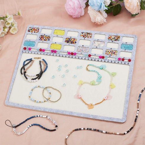BENECREAT Large Rectangle Felt Beading Mat, Felt Bead Design Boards with Centimeter Alphabetic Scale Beads Tray Bead Pads for Art Crafts Jewelry M...