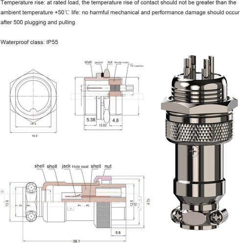 Clyxgs Aviation Plug Connector 4-Pin Male Female Panel Metal Wire Panel Connector 16mm Socket 10PCS...