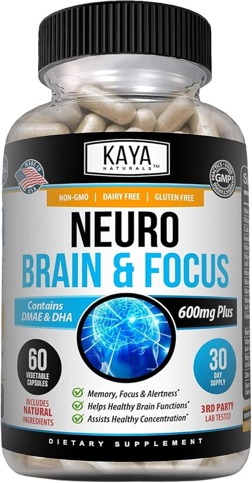 Kaya Naturals - Neuro Brain for Memory & Focus - Nootropic Energy Capsule - Nootropic Brain Support Supplement - Focus & Concentration & Learning ...