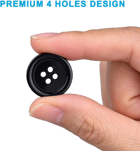 100 Pcs Premium Mixed Resin Sewing Buttons, ONEHERE Eco-Friendly 4-Hole Craft Buttons, 5 Sizes of Black Buttons Suitable for Sewing, DIY and Holid...