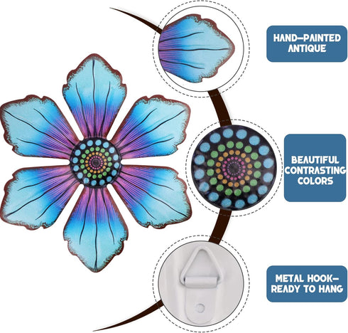 Quinnsus 4 Pack Outdoor Metal Flower Wall Art Fence Decor Garden Patio Hanging Flowers Decorations for Outside Yard Porch Living Room 7x7 in...