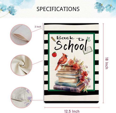 Back to School Garden Flag Cardinal Books Garden Flag First Day of School Vertical Double Sided Rustic Farmland Burlap Yard Lawn Outdoor Decor 12....