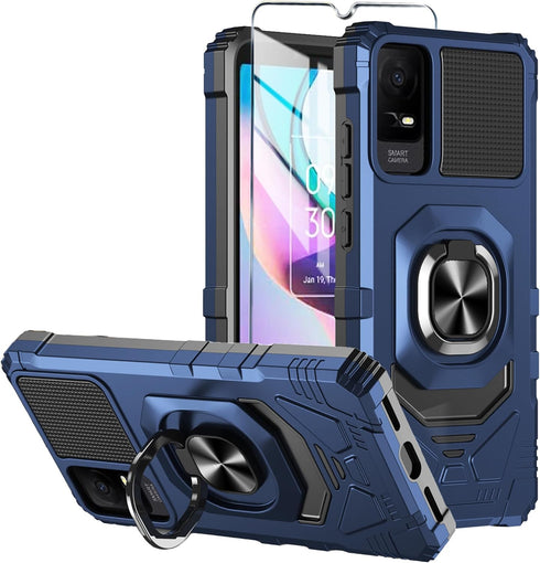 for TCL ION X Case,TCL ION V Phone Case with Tempered Glass Screen Protector,Military Grade Heavy Duty Shockproof Protective Cover,with Ring Kicks...