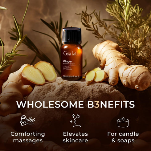 Gya Labs Ginger Essential Oil - 0.34 Fl Oz - Ginger Oil for Massage, Diffuser, Hair, Skin, Body & Candle Making - Warming & Spicy Scent...