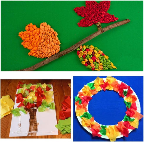 Exquiss 1600 Pcs Autumn Leaf Colors Fall Colors Fall Foliage Tissue Paper Squares 2.2 x 2.2 Inch for Leaf Suncatcher Craft Scrunch Art Tree Craft ...