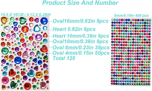 561Pcs Gem Stickers Rhinestone for Crafts,Self Adhesive Jewels Stickers,Jewels for Arts & Crafts for Kids, Heart,Circle,2 Sheet 3Shape,Glue Pen an...