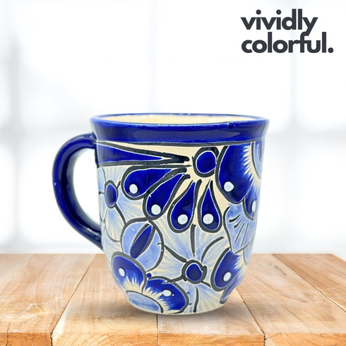 Talavera Mug - Hand Painted Mexican Coffee Mug - Authentic Mexican Decor - Blue and White - Taza Mexicana Azul Blanco...
