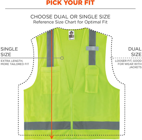 Ergodyne Unisex - Class 2 Economy Surveyors Vest Zipper, Lime, Large-X-Large US...