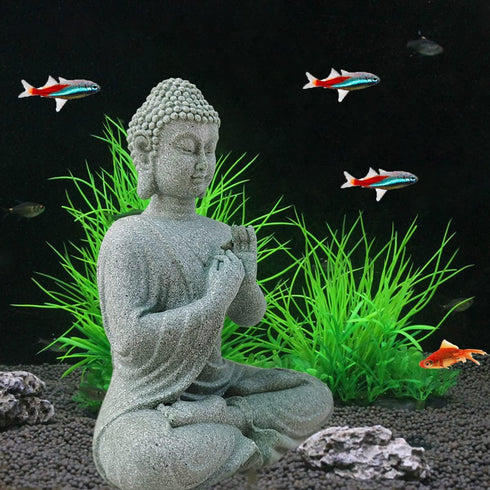 Aquarium Buddha Statue Japanese Buddah Figurine Fish Tank Buda Sculpture Zen Sandstone Ornaments Underwater Landscape Decoration,Gift...