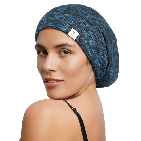 YANIBEST Silk Satin Bonnet Hair Wrap for Sleeping, Adjustable Slouchy Beanie for Women, Silk Lined for Curly Hair and Braids, Blue...