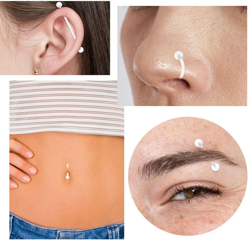 43Pcs Clear Piercing Retainer Set Acrylic Septum Ring Nose Studs Rings Cartilage Navel Tongue Barbells Lip Eyebrow Tragus Earring Clear Piercing J...
