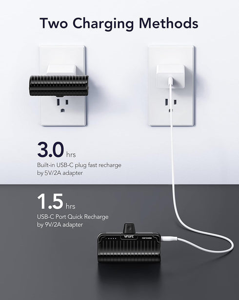 VRURC Mini Portable Charger Fast Charging, Built-in USB C in & Out Connector Power Bank 5000mAh,20W Battery Pack with Foldable Stand for iPhone 15...