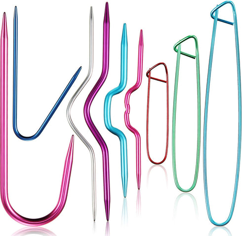 9 Pieces Cable Stitch Holders, Mixed Color Aluminum Cable Needles Stitch Holders, Safety Pin Brooch Weaving Needle Sweater Knitting Tool, Bent Tap...