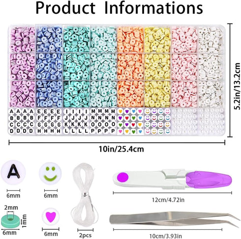 DIYDEC 3860pcs Clay Beads Bracelet Making Kit 8 Pastel Colors Polymer Heishi Beads for Girls Adult Gift Flat Beads Letter Beads and pearl for DIY ...