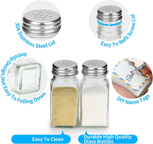 Salt and Pepper Shakers Set of 2, Glass Spice Shaker with Blank Stickers, Saleros para Cocina Elegantes...