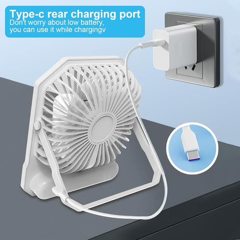 Desk Fan Battery Rechargable Fan, Ultra Quiet Small Portable Fan, 2600mAh 180°Foldable Portable Personal Fan 3 Speeds Adjustable Fan with USB and ...