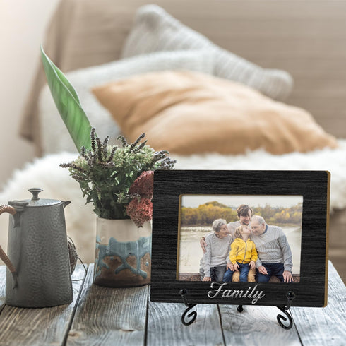 Wooden Photo Frame Family Gifts Housewarming Gifts for Mom Dad Grandma Grandpa, Wooden Photo Frame with Iron Stand for Tabletop or Desktop Display...