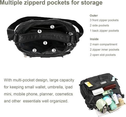 WITERY Crossboby Bag for Women - Soft PU Leather Multi-Pocket Shoulder Bag Handbag with Adjustable Strap...