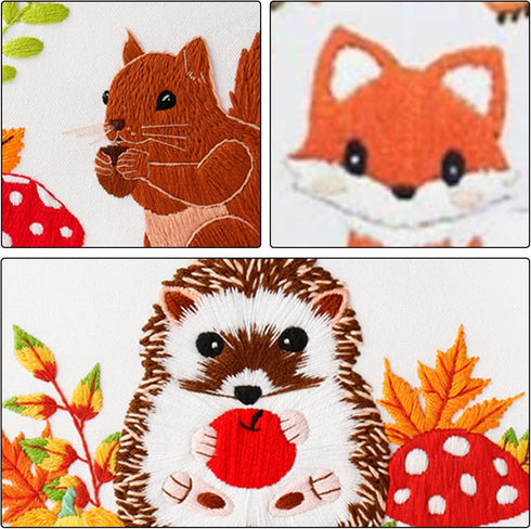 Louise Maelys 3 Set Animal Embroidery Kits for Beginners with Autumn Squirrel Hedgehog Fox Pattern,Adults Starter Cross Stitch Kit DIY Needlepoint...