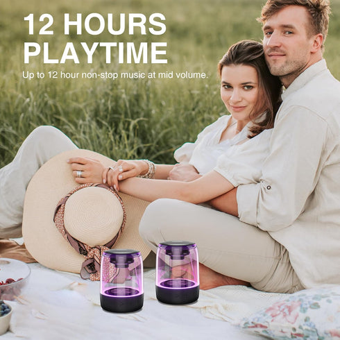 MEGATEK Dual Portable Bluetooth Speakers, Wireless Stereo Pairing, Vibrant LED Light Show, Loud Sound and Punchy Bass, IPX5 Waterproof, 12 Hours P...