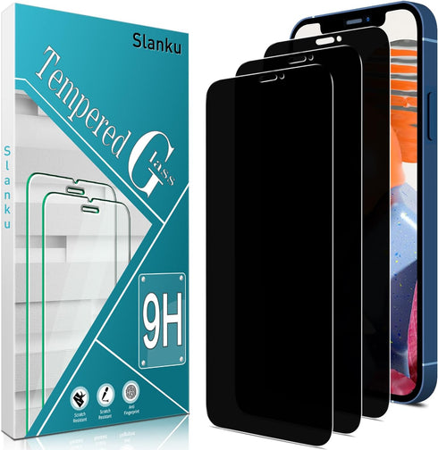 Slanku [3 Pack Privacy Screen Protector for iPhone 12 mini Tempered Glass Film, Anti-Spy, Full Coverage, Case Friendly...