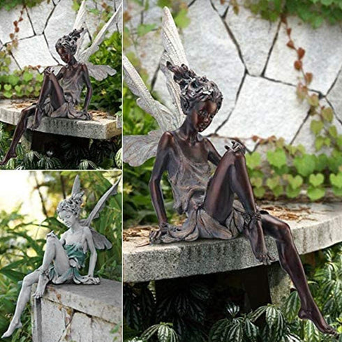 EKDJKK Sitting Fairy Statue Garden Ornament Resin Craft Landscaping Yard Decoration Park Present Lawn Decoration Home Patio Garden...