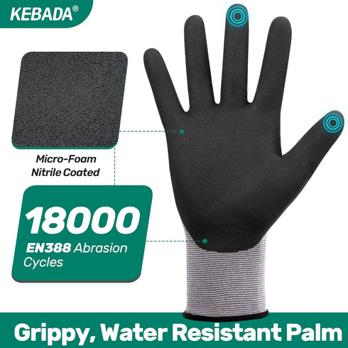 W2 Work Gloves for Men and Women, Touchscreen Working Gloves with Grip, Nitrile Coated Work Gloves for Gardening, Package Handling, Stretchy Glove...