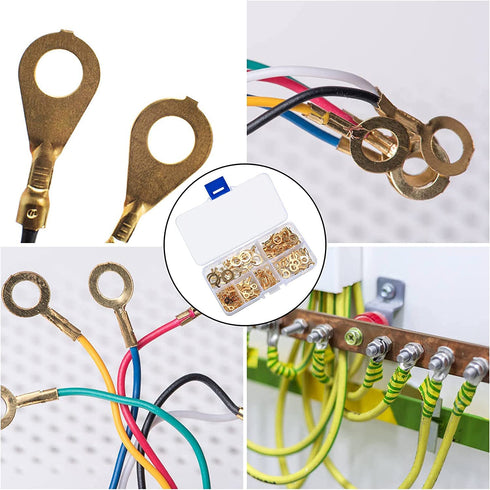 160 Pcs Copper Ring Terminals, M3/M4/M5/M6/M8/M10 Brass Wire Connectors, Open Barrel Wire Ring Cable Lugs Crimp Kit, Brass Copper Ring Crimp Cable...