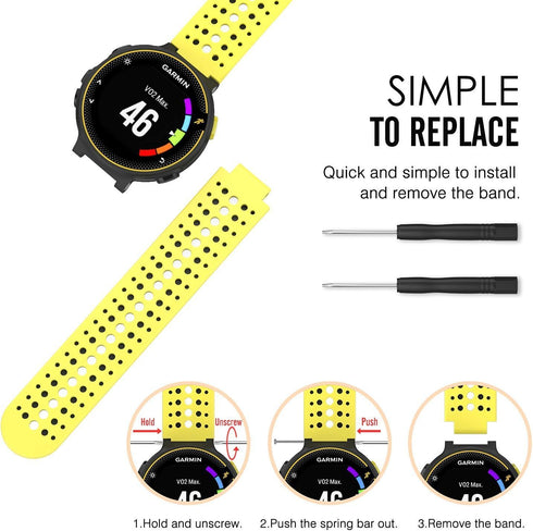 1PC Replacement Silicone Bands with 2PCS Pin Removal Tools for Garmin Forerunner 220/230/235/620/630/735XT (No Tracker, Replacement Bands Only)...