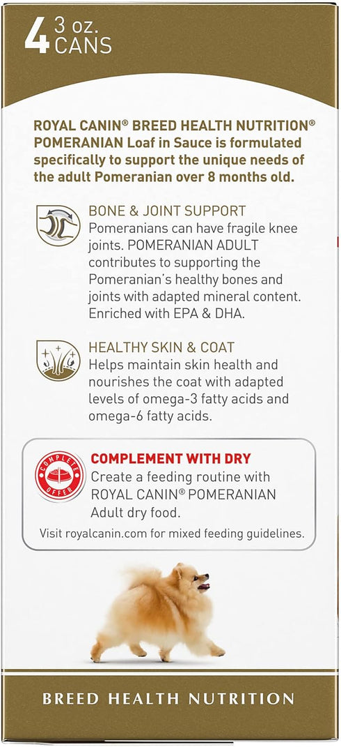 Royal Canin Breed Health Nutrition Pomeranian Adult Loaf in Sauce Canned Dog Food, 3 oz can (4-pack)...