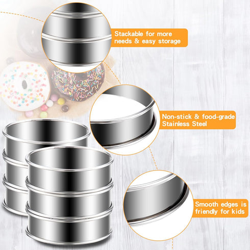 English Muffin Rings 6 Set, Non Stick Crumpet Rings Stainless Steel Cooking Rings Double Rolled 3 Inch Round Pastry Mold Crumpet Tart Rings for Ba...